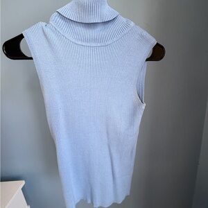 Moda International Light Blue Sleeveless Ribbed Turtleneck Sweater